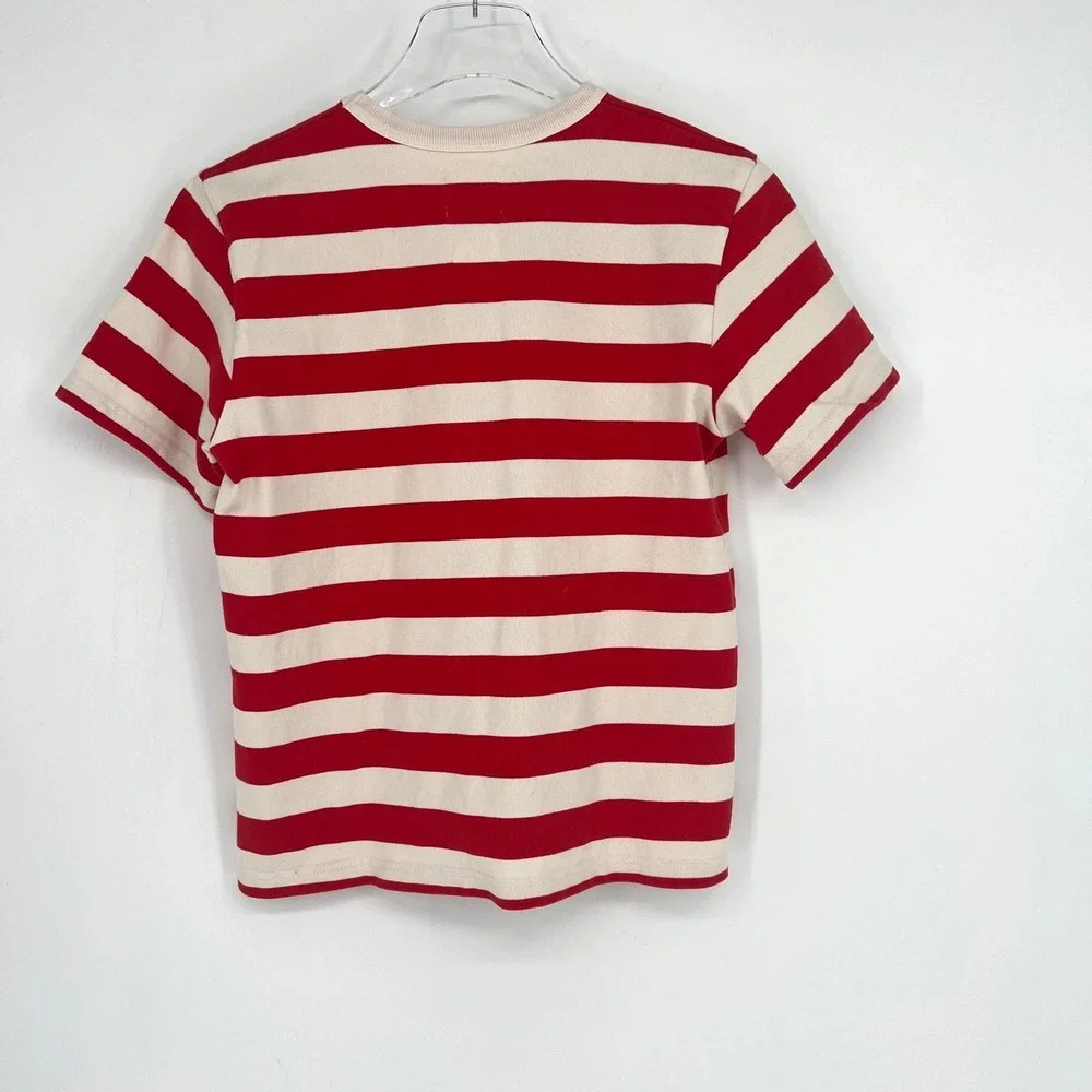 Girls of Dust Top Womens XS Red Striped Pocket T Shirt‎ Tee Natural Cotton - Picture 2 of 7